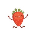 Strawberry cute cartoon fruit. Vector illustration with funny character.