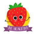 Strawberry, cute fruit vector character badge