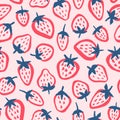 Strawberry cute semless pattern. Vector hand drawn background