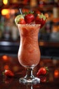 a strawberry daiquiri, with fresh strawberries, rum, lime juice, and simple syrup, blended with ice Royalty Free Stock Photo