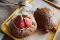 strawberry danish and gingili bread with sausages Royalty Free Stock Photo