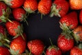 Strawberry on dark background with selective focus and crop fragment