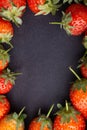 Strawberry on dark background with selective focus and crop fragment