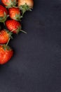 Strawberry on dark background with selective focus and crop fragment