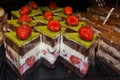 Strawberry dark chocolate cake isolated, Valentine`s Day, v-day, birthday, Christmas, Easter