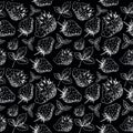Strawberry dark pattern. Hand drawn white strawberry berries on black background. Seamless vector backdrop Royalty Free Stock Photo