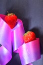 Strawberry decoration ribbon greeting card Royalty Free Stock Photo