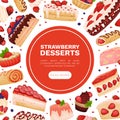 Strawberry Dessert Banner Design with Sweet Creamy Pastry Vector Template