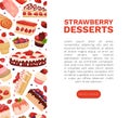 Strawberry Dessert Banner Design with Sweet Creamy Pastry Vector Template