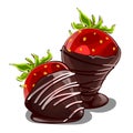 Strawberry dessert in chocolate. Delicious romantic surprise for lovers. Vector in cartoon style isolated on white