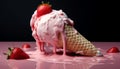 Strawberry dessert, gourmet ice cream, fresh berry, summer indulgence generated by AI