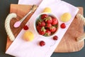 Strawberry dessert with peach and cherry Royalty Free Stock Photo