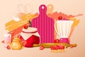 Strawberry dessert stuff pot jam, blender berry bowl food flat vector illustration. Milk fruit cake concept drink yogurt