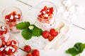 Strawberry dessert with yoghurt cream and meringue in glass Royalty Free Stock Photo