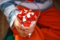 Strawberry dessert with yoghurt cream and meringue in glass Royalty Free Stock Photo