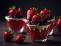 Strawberry Desserts on dark background. ai generative