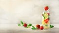 Strawberry detox water with mint, lemon on grey background. Citrus lemonade. Banner. Summer fruit infused water. Copy Royalty Free Stock Photo