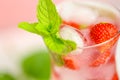 Strawberry drink.Summer drinks.Refreshing cocktail. water in glass with ice and strawberries. Mineral water with ice and Royalty Free Stock Photo