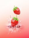 Strawberry drop on juice splash and ripple, Realistic Fruit and yogurt, transparent, vector illustration Royalty Free Stock Photo