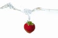 Strawberry dropped into water splash on white Royalty Free Stock Photo