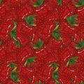 Strawberry endless pattern. Painting red fruits green leaves art design elements Royalty Free Stock Photo