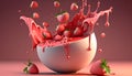 Strawberry fall into the bowl of milk