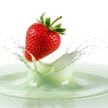 Strawberry fall down in milk isolated Royalty Free Stock Photo