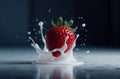 Strawberry Fall Into Milk. Generative AI