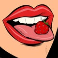 Strawberry female tongue mouth