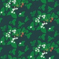 Strawberry field in the forest seamless pattern