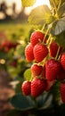 Strawberry field at golden hour Ripe red strawberries on branch Royalty Free Stock Photo