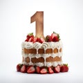 Strawberry First Birthday Cake With Golden Number 1