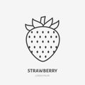 Strawberry flat line icon, sweet berry sign, healthy food logo. Illustration for natiral food store