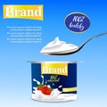 Strawberry flavor yogurt ad, with milk splashing and strawberry elements, 3d illustration Royalty Free Stock Photo