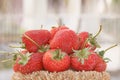 Strawberry ,focus on group of strawberries in basket on natural