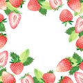 Strawberry frame. Watercolor illustration. Isolated on a white background. For your design. Royalty Free Stock Photo