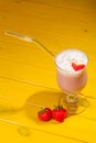 Strawberry fresh cream smoothie. Refreshing cold summer milkshake drink. Royalty Free Stock Photo