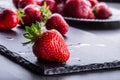 Strawberry. Fresh strawberry. Red strewberry. Strawberry Juice. Loosely laid strawberries in different positions Royalty Free Stock Photo