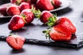 Strawberry. Fresh strawberry. Red strewberry. Strawberry Juice. Loosely laid strawberries in different positions Royalty Free Stock Photo