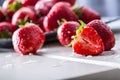 Strawberry. Fresh strawberry. Red strewberry. Strawberry Juice. Loosely laid strawberries in different positions Royalty Free Stock Photo