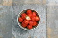 Freshly picked strawberry in a fruit bowl