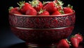 Strawberry fruit bowl, ripe and fresh, healthy gourmet dessert generated by AI