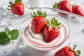 Strawberry fruit Floating in milk, yogurt