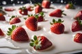 Strawberry fruit Floating in milk, yogurt