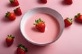 Strawberry fruit Floating in strawberry milk, yogurt, smoothie