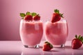 Strawberry fruit Floating in strawberry milk, yogurt, smoothie