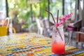 Strawberry fruit punch cocktail drinks on the table in restaurant Royalty Free Stock Photo