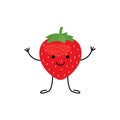 Strawberry full red berry food, happy character kawaii. Face red berry with vitamins. Summer harvest. Healthy and tasty