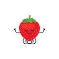 Strawberry full red berry food, happy character kawaii meditate for relax. Face red berry with vitamins. Summer harvest