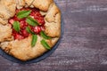 Strawberry galette. Homemade healthy wholegrain berry open pie. Fruit tart. Top view